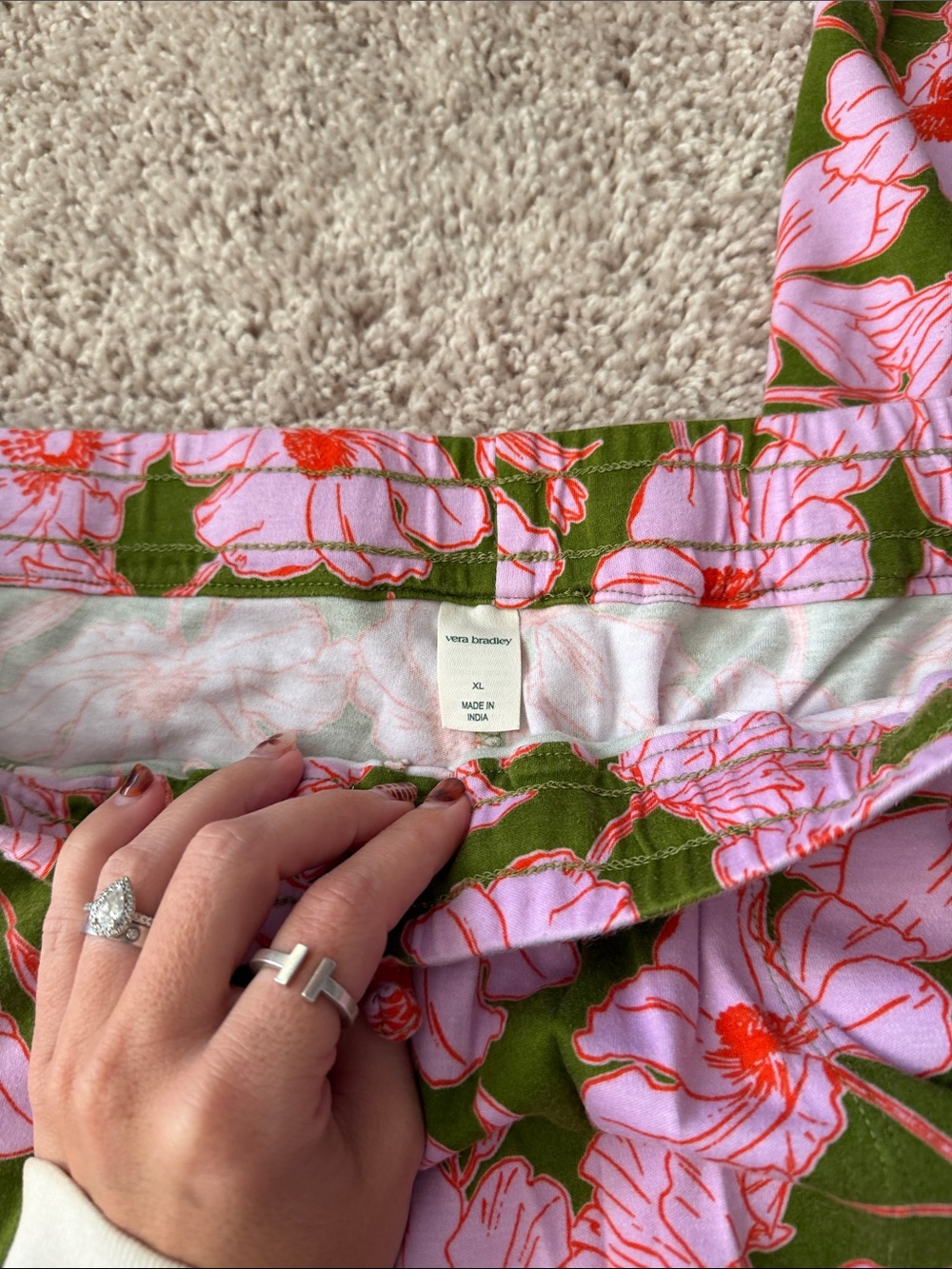 Vera Bradley Olive Green and Pink Floral Pajama Set - Picture 8 of 9